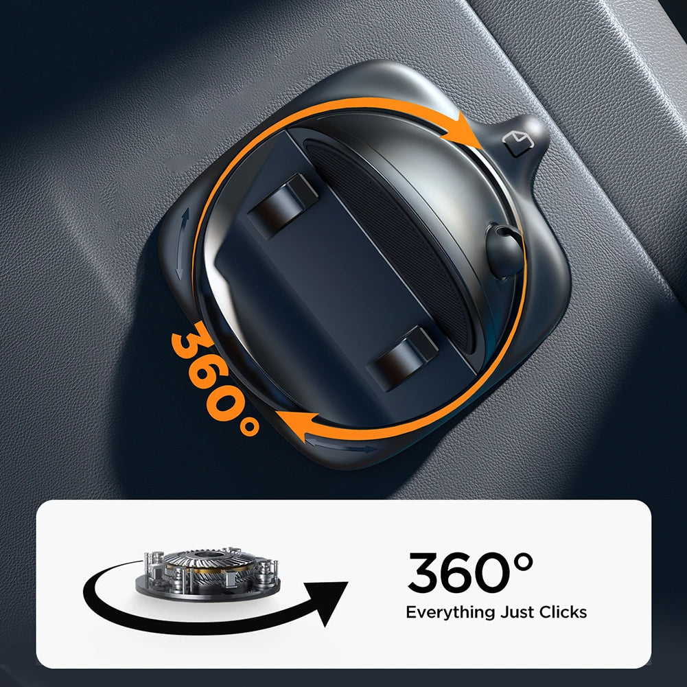 Sort 360° drejbar telefonholder til bil, elegant design, sikrer stabilitet, nem installation og bred smartphone-kompatibilitet
