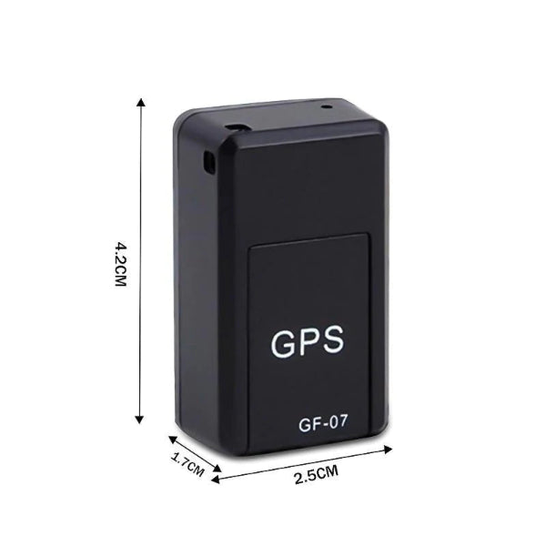"Sort, kompakt GPS-tracker med magnetisk design til realtidspositionering og lydoptagelse, perfekt til biler og cykler."