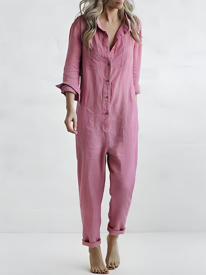 Stilfuld blå og grøn Kaya jumpsuit til kvinder, elegant design med lange ærmer og komfortabel pasform til enhver lejlighed.