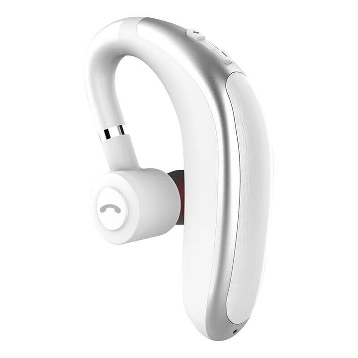 "Stilfuld Bluetooth-øretelefon til enkelt øre, svedafvisende, med støjreduktion og ergonomisk design til komfort."