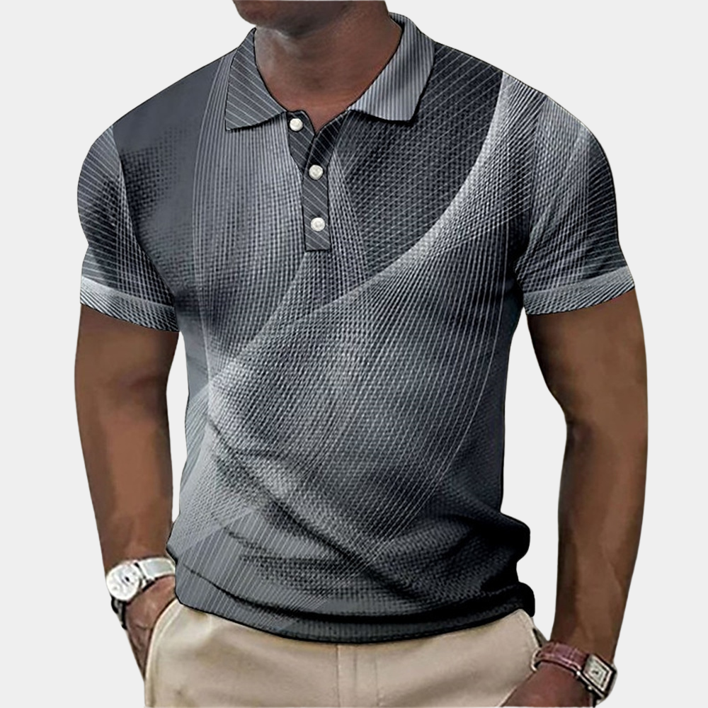 "Stilfuld herre slim fit poloshirt med blå tekstureret mønster og klassisk krave, ideel til både hverdag og fest."