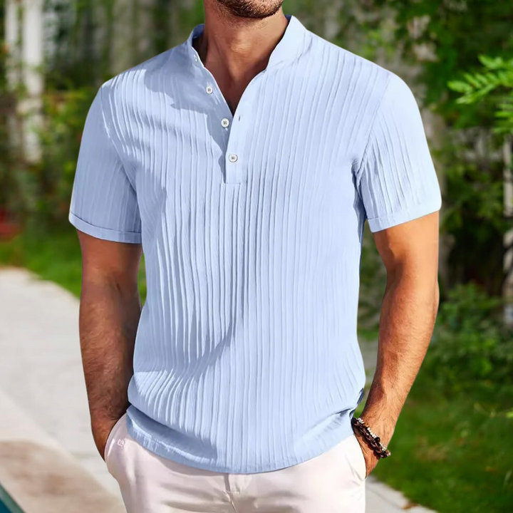 "Stilfuld khaki poloshirt til mænd, raffineret design, perfekt pasform, let og åndbart materiale"