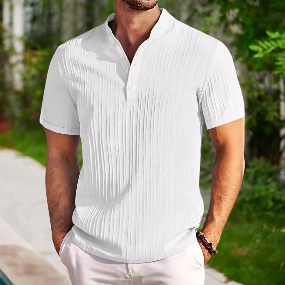 "Stilfuld khaki poloshirt til mænd, raffineret design, perfekt pasform, let og åndbart materiale"