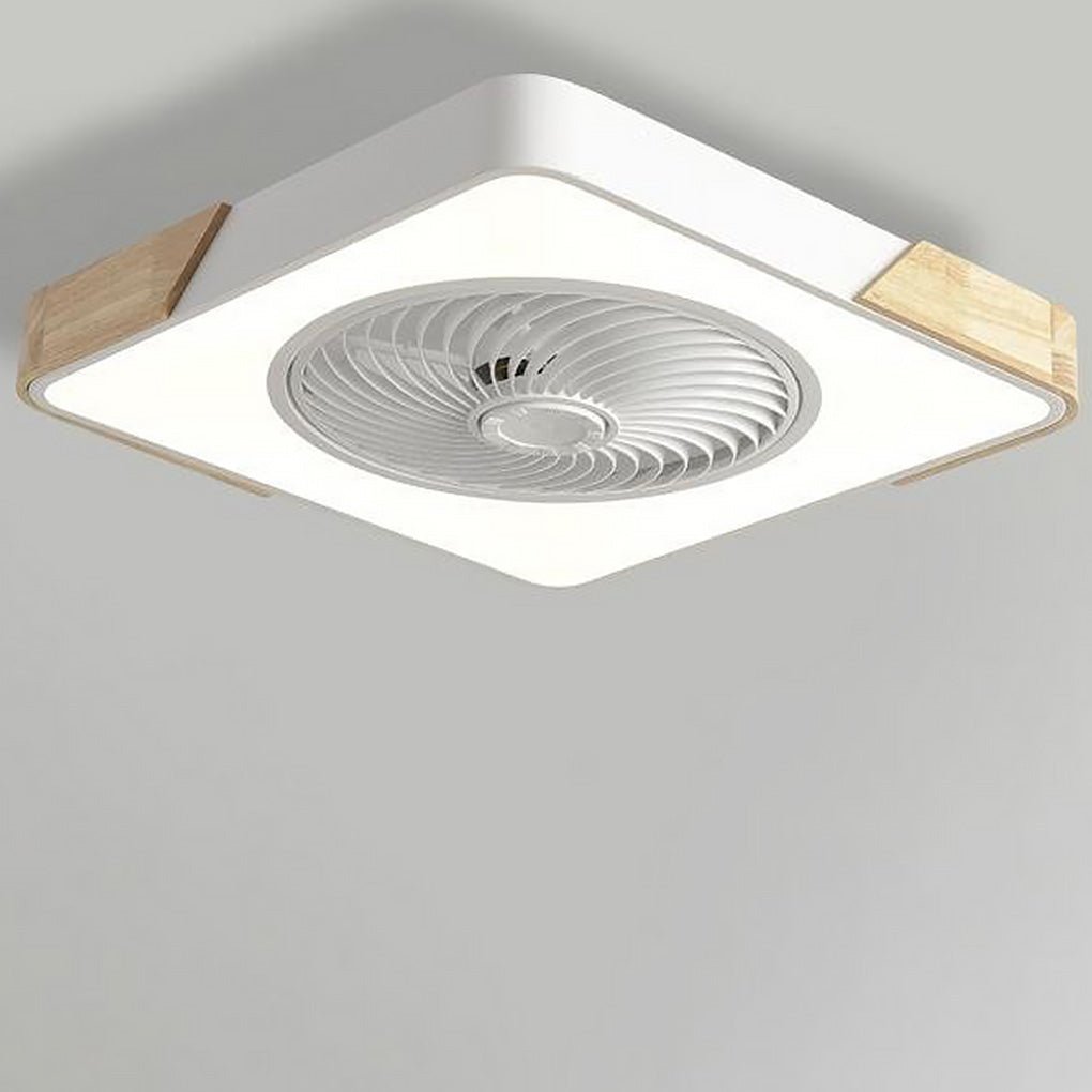 "Stilfuld rund LED-loftventilator uden vinger med fjernbetjening og integreret lys, moderne design, støjsvag drift."