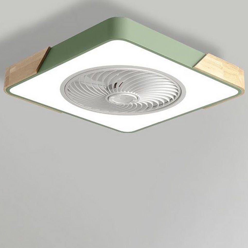"Stilfuld rund LED-loftventilator uden vinger med fjernbetjening og integreret lys, moderne design, støjsvag drift."