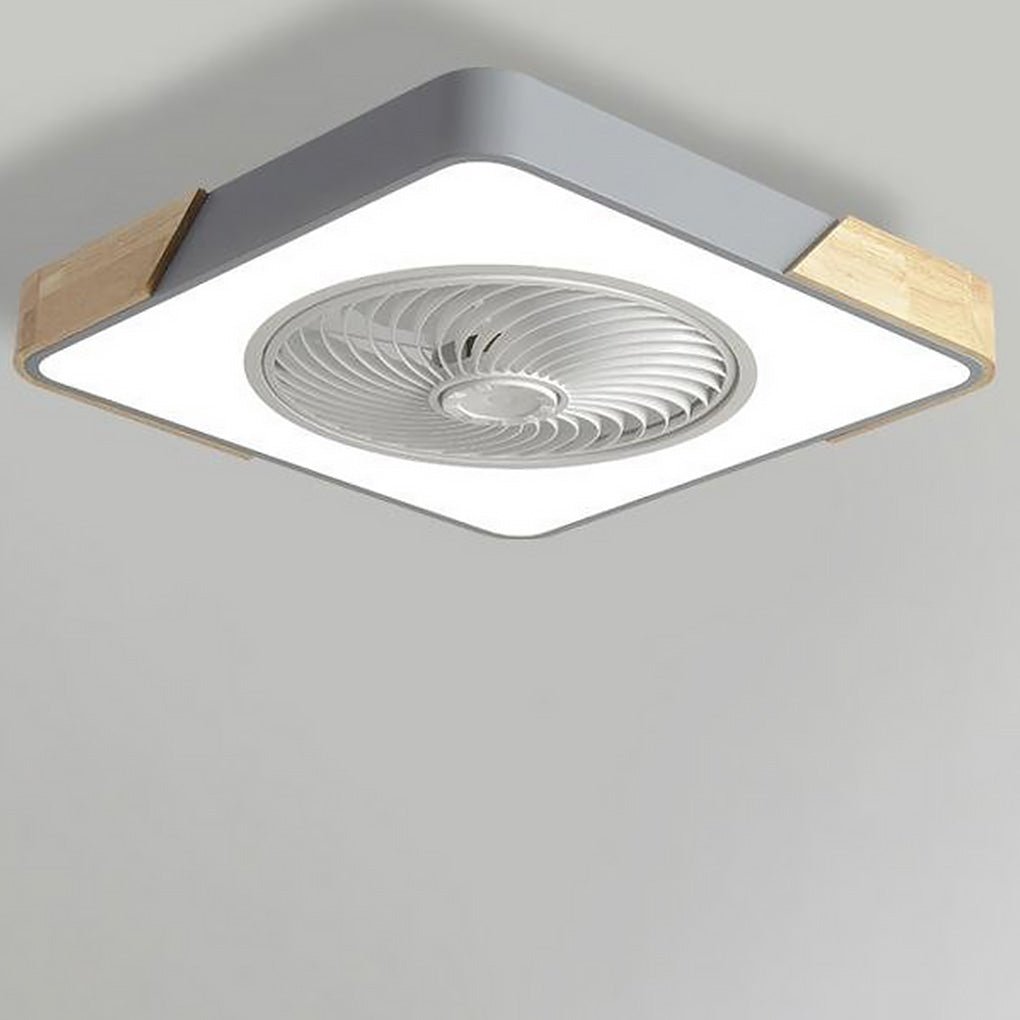 "Stilfuld rund LED-loftventilator uden vinger med fjernbetjening og integreret lys, moderne design, støjsvag drift."