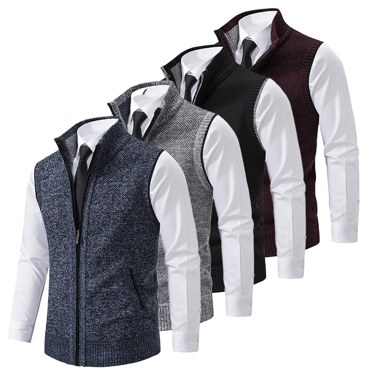 Strikket vest i klassisk stil, grå nuance, tidløs design. Perfekt til både mænd og kvinder, ideel til formelle og afslappede 