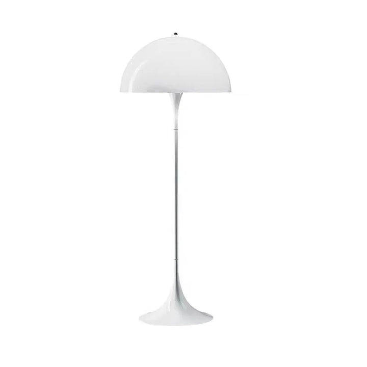 "Svampeformet gulvlampe i nordisk design med LED-belysning, minimalistisk look. Tilføjer stil og hygge til rummet."