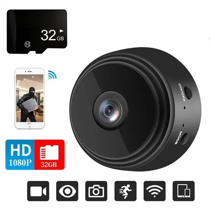 "Trådløst HD-bakkamera med 6 LED'er for nattesyn, magnetisk montering, 1080P video og kompakt design til køretøjer."