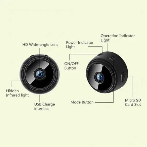"Trådløst HD-bakkamera, sort og kompakt med 32GB SD-kort, infrarøde LED'er og magnetisk montering, perfekt til biler."