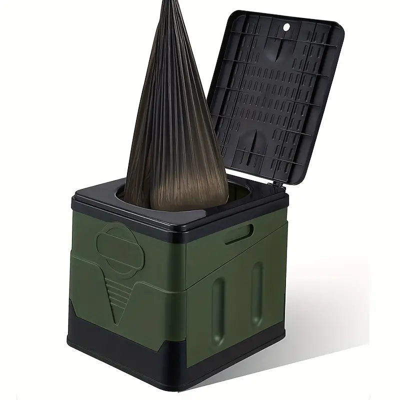 "Transportabelt foldbart campingtoilet i grå, letvægts design til camping og festivaler med kapacitet på 150 kg."