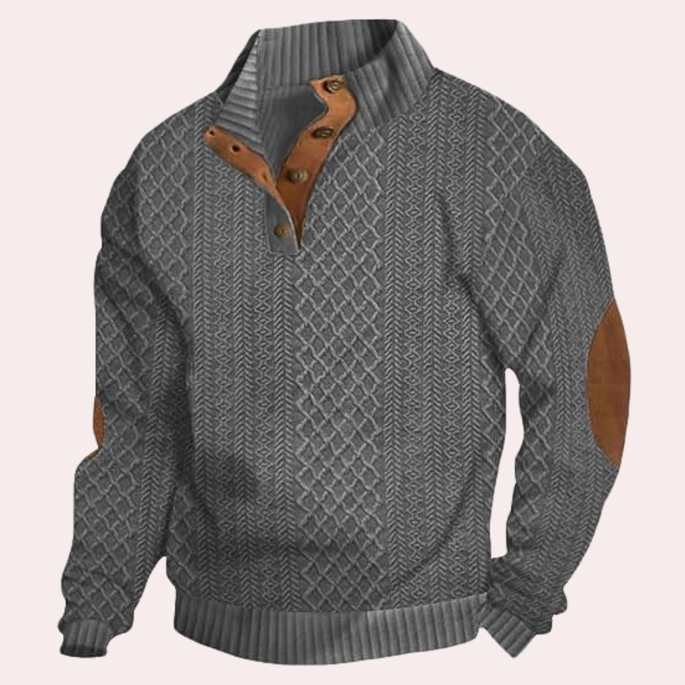 Trendy herresweater med kraveknapper i moderne grå farve, klassisk design for komfort og stil, perfekt til daglig brug.