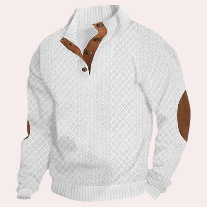 Trendy herresweater med kraveknapper i moderne grå farve, klassisk design for komfort og stil, perfekt til daglig brug.
