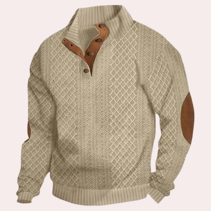 Trendy herresweater med kraveknapper i moderne grå farve, klassisk design for komfort og stil, perfekt til daglig brug.