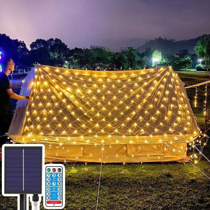 "TwinkleMesh havelamper lysnet over busk, vejrbestandig LED-belysning, energibesparende haveindretning"