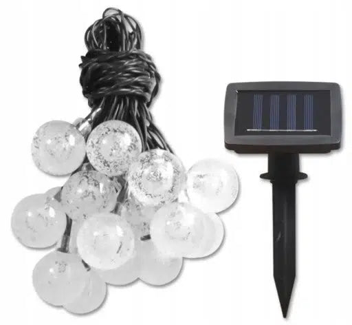 "Udendørs solcelle lyskæde med 20 LED-pærer, 485cm lang, klar kugler, varm hvidt lys, ideel til haver og terrasser"