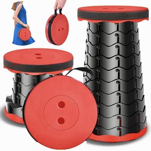 Udtrækkelig skammel i nylon, justerbar 44 cm, letvægt 0,9 kg, sort, blå, gul, rød, grå, perfekt til udendørs brug.