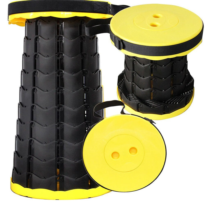 Udtrækkelig skammel i nylon, justerbar 44 cm, letvægt 0,9 kg, sort, blå, gul, rød, grå, perfekt til udendørs brug.