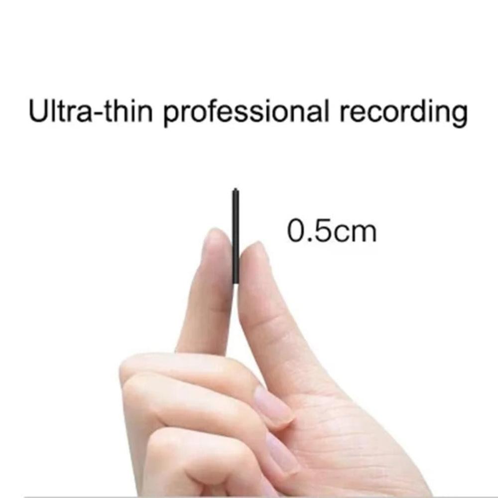 "Ultradiskret mini diktafon 5 cm, sort, med 16/32 GB lager, til spionage og notatoptagelse, vejer kun 21 gram."
