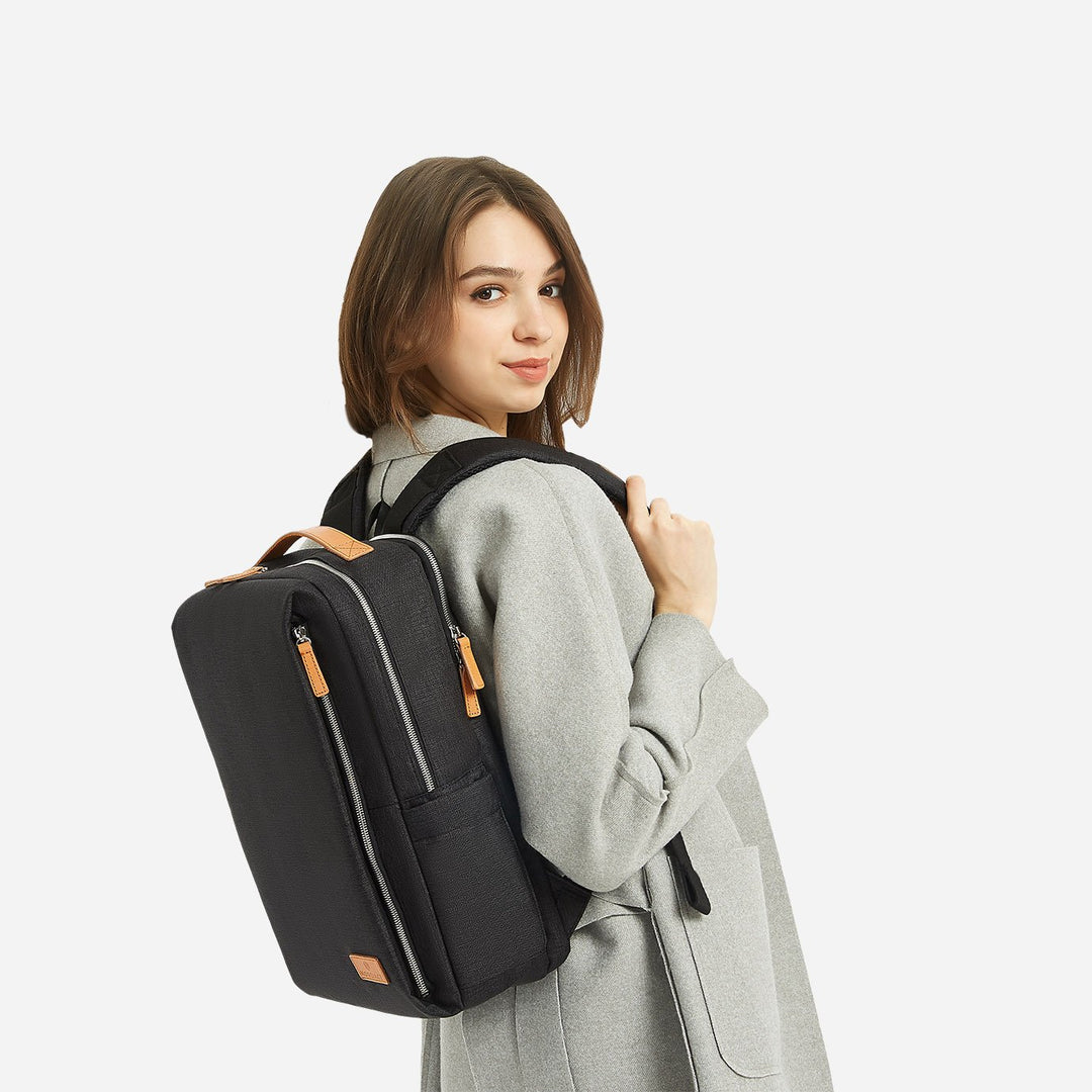 Moderne rejse-rygsæk med laptoprum, indbygget USB-oplader og smart organiseringssystem.