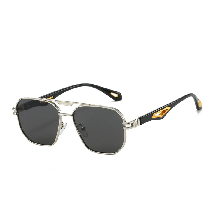 Nærbillede af det stilrene metalstel på unisex solbriller, med fokus på UV400 og anti-refleks funktioner.