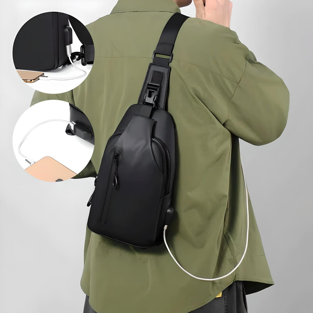 Unisex skuldertaske med nem USB-opladning, vandtæt og alsidig som daypack, blå.