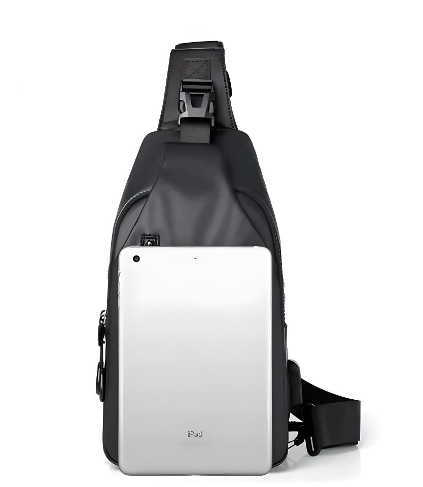 Unisex vandtæt skuldertaske med USB-opladning, ideel som festivaltaske, rejsetaske og daypack.