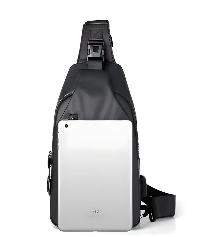 Unisex vandtæt skuldertaske med USB-opladning, ideel som festivaltaske, rejsetaske og daypack.