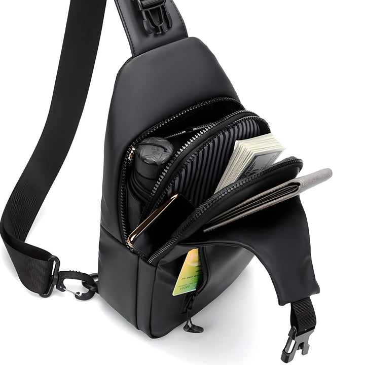 Praktisk rejsetaske skuldertaske med indbygget USB-port, vandtæt og unisex design.
