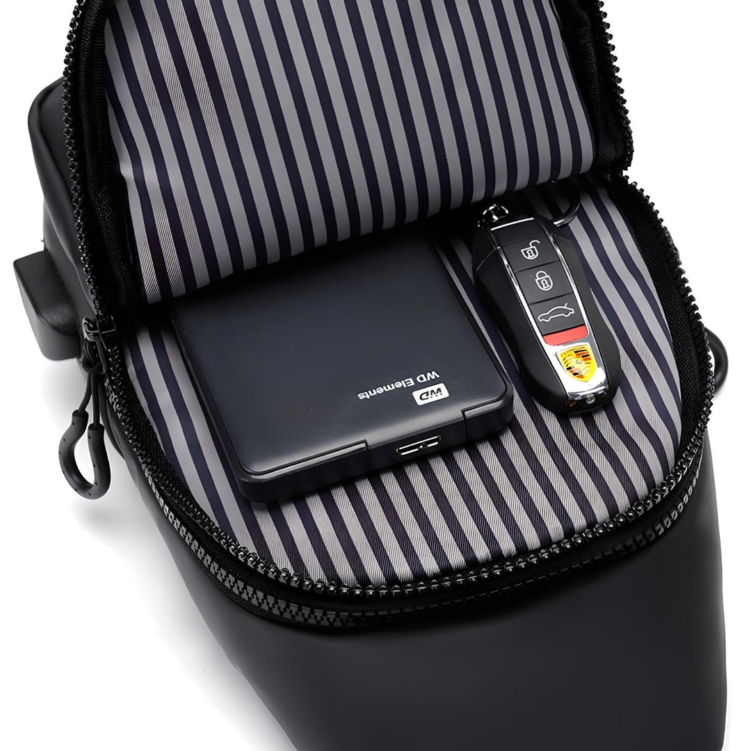 Unisex vandtæt daypack til udendørs eventyr, skuldertaske med USB-funktion, sort.