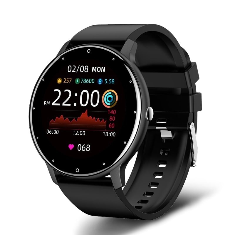 Vandtæt smartwatch med justerbar sportsrem, IP67 klassificeret. Forbundet til Android/iOS. Holdbar og stilfuld til aktive livsstile.