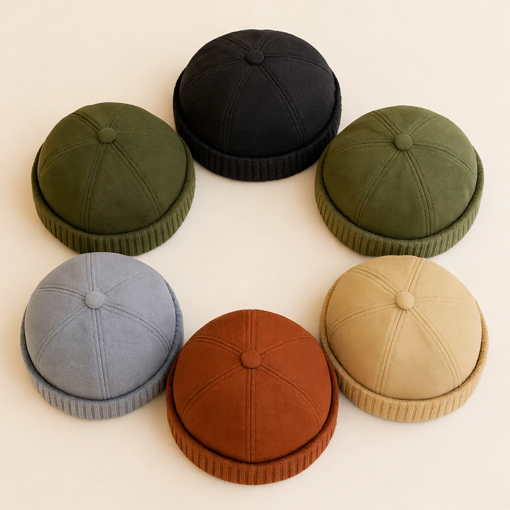 Alsidig unisex vintage hue i strik. Varm beanie af bomuld/polyester til vinterbeklædning.