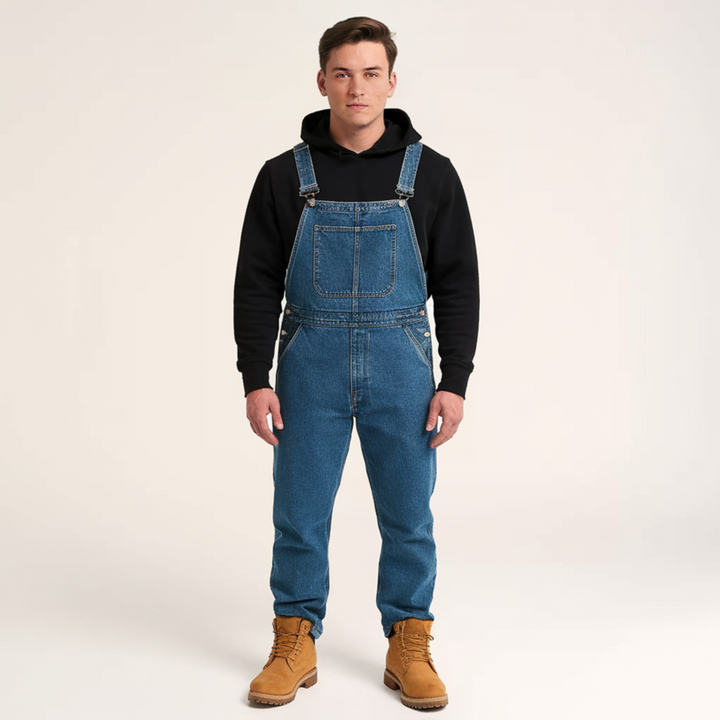 Vintage denim overall til herrer med justerbare stropper og rummelige lommer i åndbar, fade-resistent stof