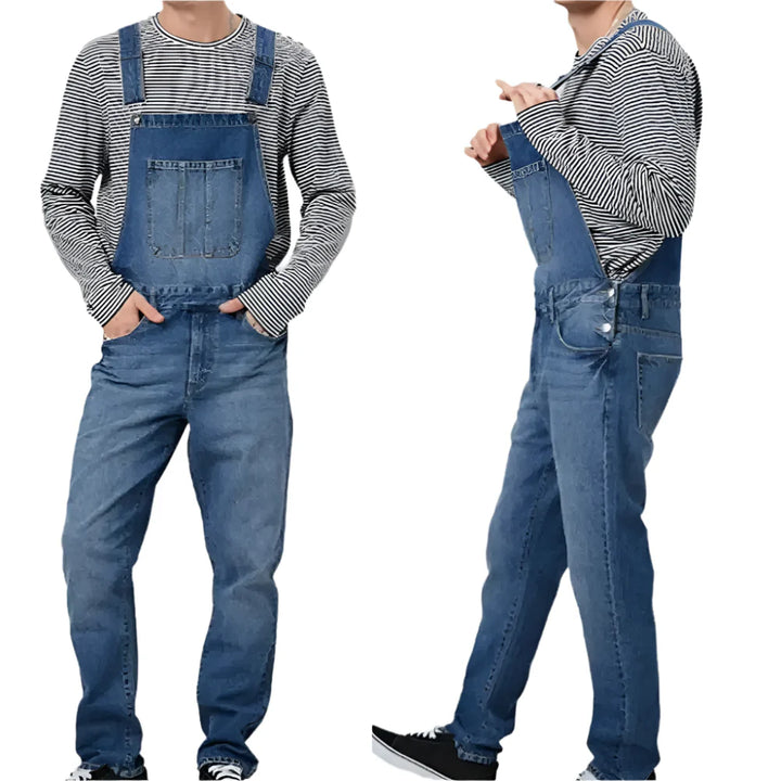 Vintage denim overall til herrer med justerbare stropper og rummelige lommer i åndbar, fade-resistent stof