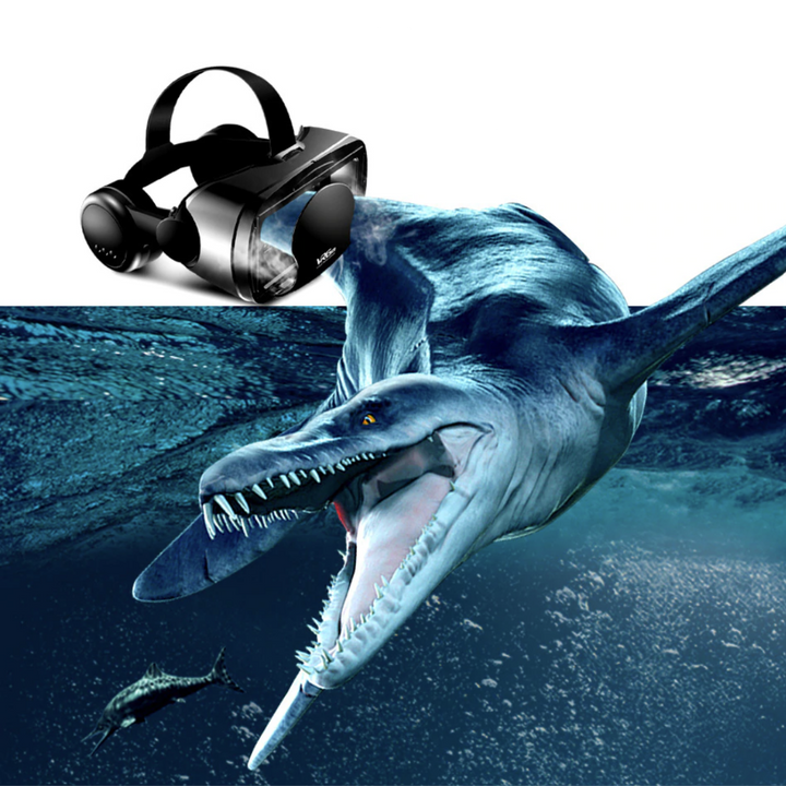 "VR-briller med bred skærm og integrerede hovedtelefoner for en fordybende 3D-lydoplevelse, perfekt til gaming."